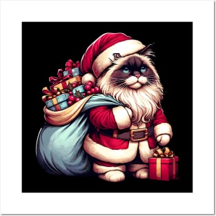 Ragdoll Cat Santa Claus Christmas Posters and Art